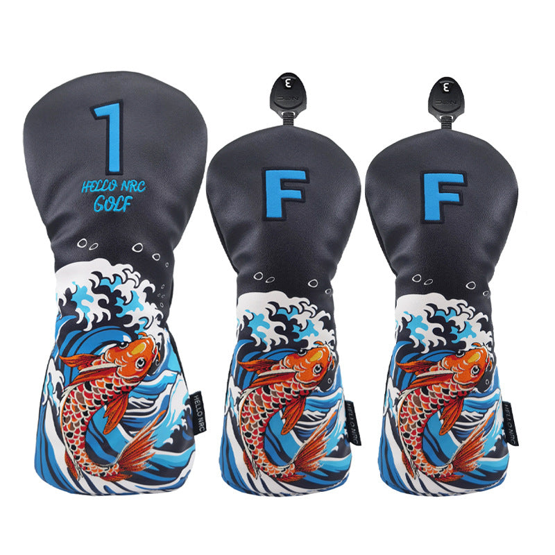 Golf Cart Cover Koi Wooden Pole Cover No. 1 Wooden Fairway Wooden Pole Head Protective Cover PU Waterproof Plush Pole Cover