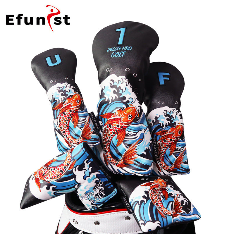 Golf Cart Cover Koi Wooden Pole Cover No. 1 Wooden Fairway Wooden Pole Head Protective Cover PU Waterproof Plush Pole Cover