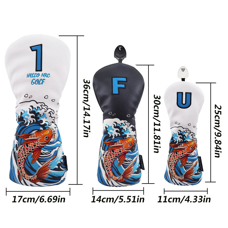 Golf Cart Cover Koi Wooden Pole Cover No. 1 Wooden Fairway Wooden Pole Head Protective Cover PU Waterproof Plush Pole Cover