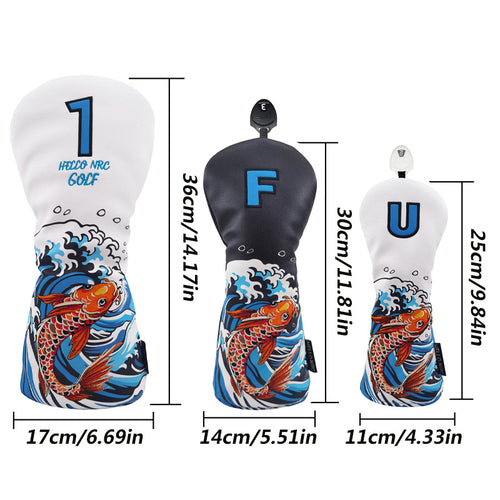 Golf Cart Cover Koi Wooden Pole Cover No. 1 Wooden Fairway Wooden Pole Head Protective Cover PU Waterproof Plush Pole Cover