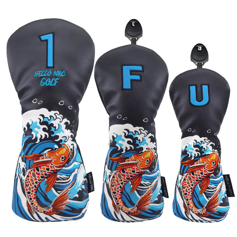 Golf Cart Cover Koi Wooden Pole Cover No. 1 Wooden Fairway Wooden Pole Head Protective Cover PU Waterproof Plush Pole Cover